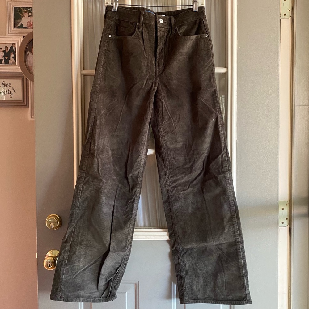 Old Navy army green corduroy sky high wide leg pants